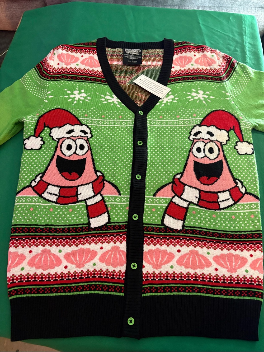 SpongeBob Squarepants Patrick Star Green V-Neck Holiday Cardigan